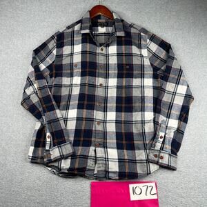 Express Shirt XL Navy Plaid Flannel Pocket Button Up Long Sleeve Mens